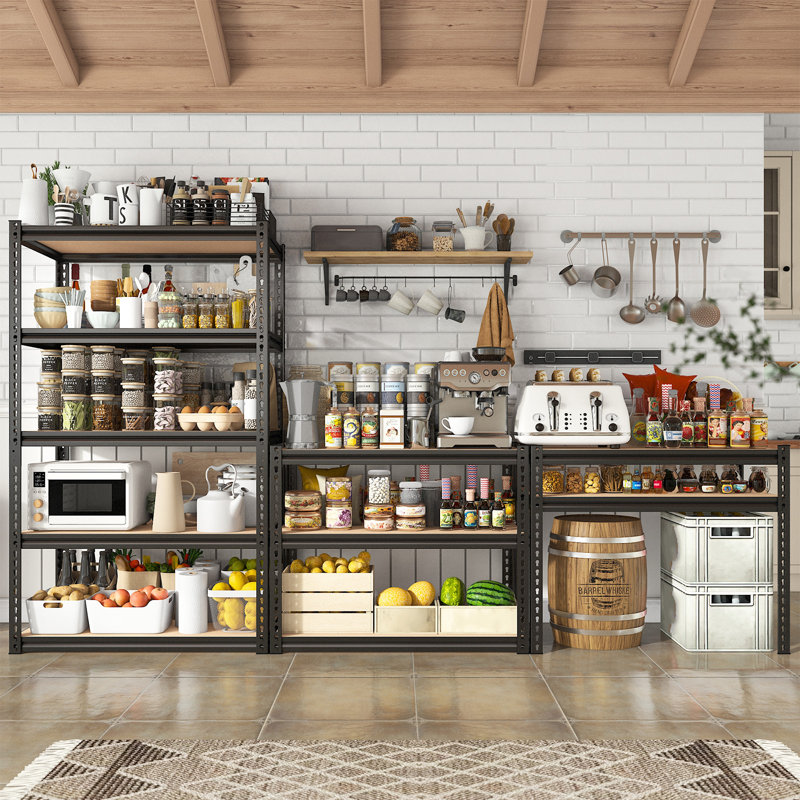 Meaghann 72" H Metal Adjustable Shelving Unit, 5-Tiers Heavy Duty Boltless Storage Shelves, 72" H x 35.5" W x 16" D, Black