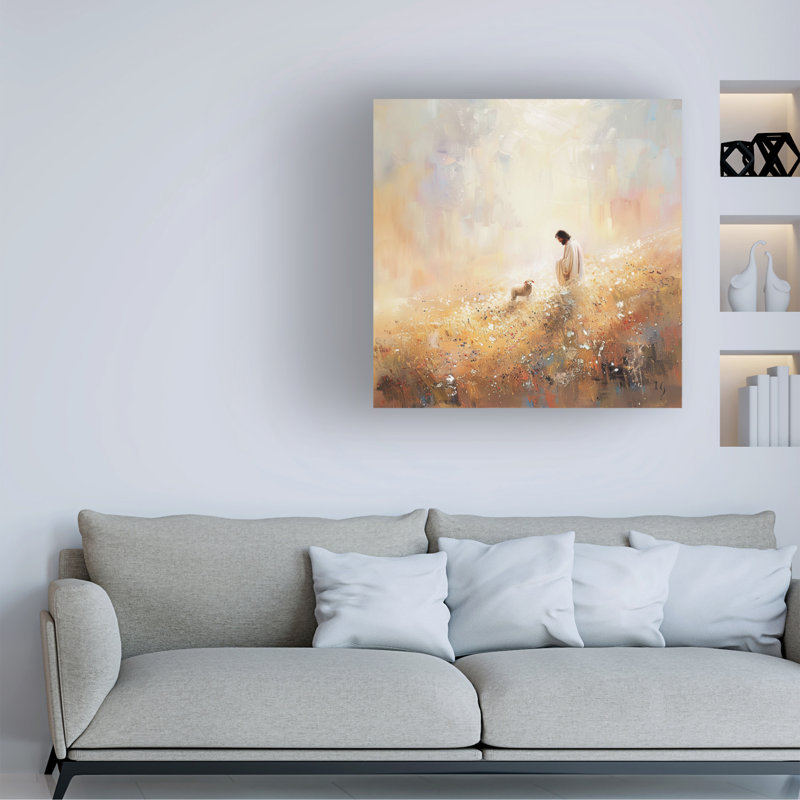 Œuvre sur toile, Jésus-Christ et l'agneau, H 14 po x l 14 po