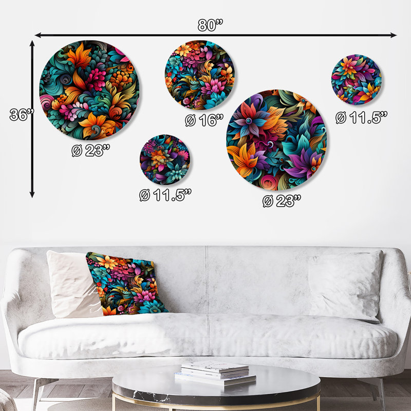 Muret - Ensemble d'art mural rond floral glamour de 5