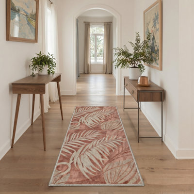 Tapis d'intérieur rouge / beige lavable à la machine Veranda avec envers antidérapant