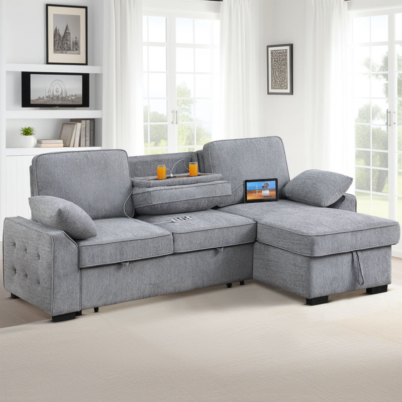 Canapé-lit modulaire convertible de 91 po avec lit escamotable, accoudoirs de rangement et méridienne de rangement