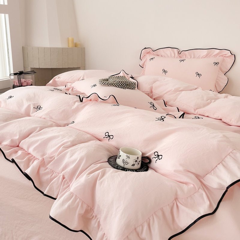 Ensemble de housse de couette 3 pièces, Housse de couette grand et 2 taies d'oreiller stan, Rose