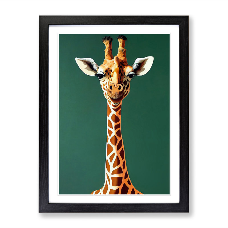 Contemporary Giraffe - Single Picture Frame Print, Black, 34cm H x 25cm W x 2cm D