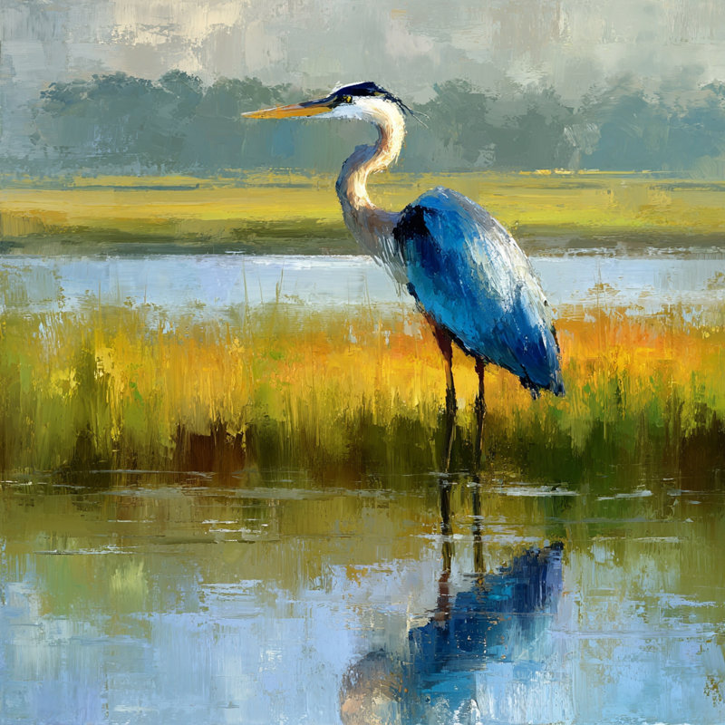 Art mural sur toile Marshland Glow Heron, H 30 po x l 30 po