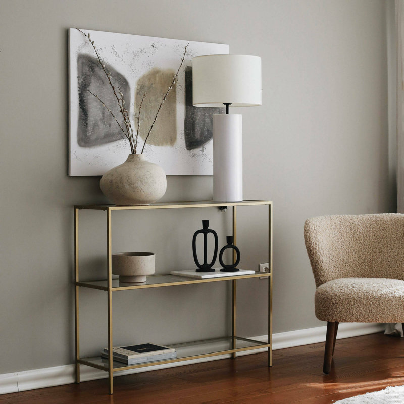 Aariyana 100cm W Glass Shelving Unit, Clear/Gold