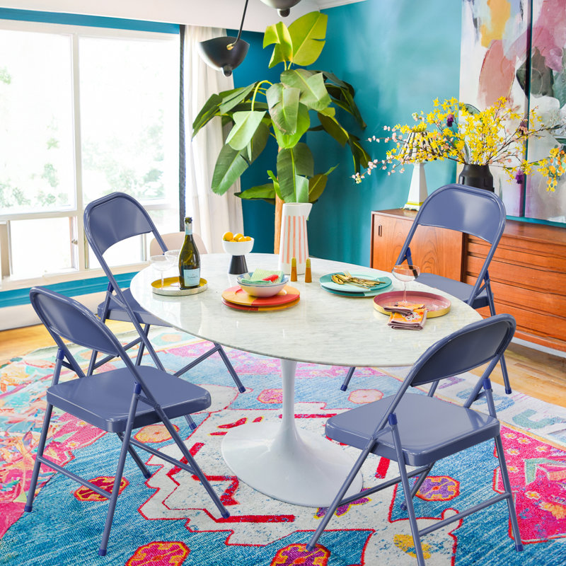 Chaise de patio pliante en métal (ensemble de 4), Bleu