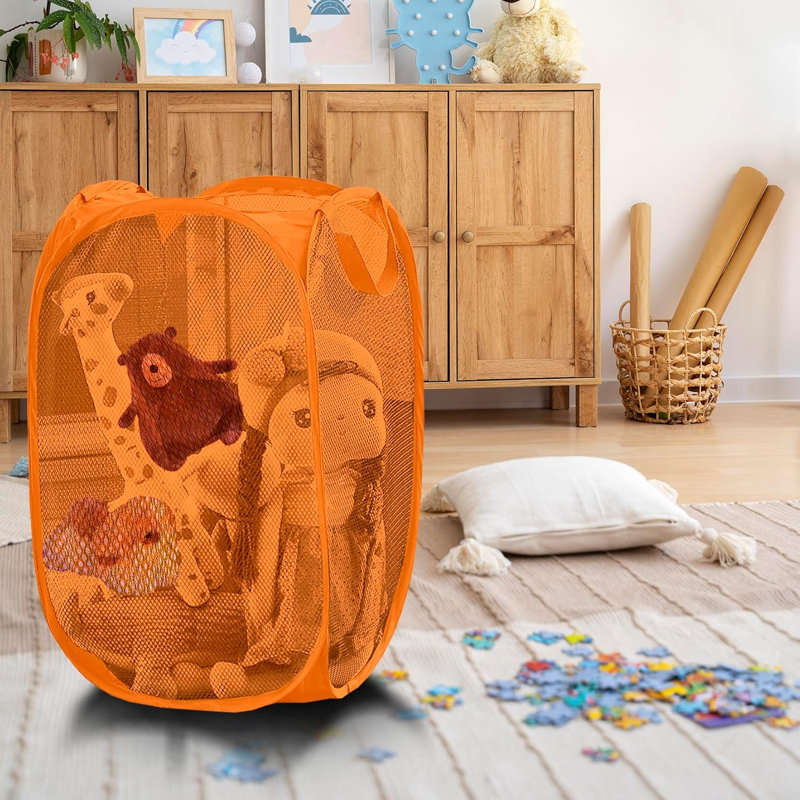 Orange Laundry Basket Mesh with Handles Collapsible Hamper Lightweight Bag