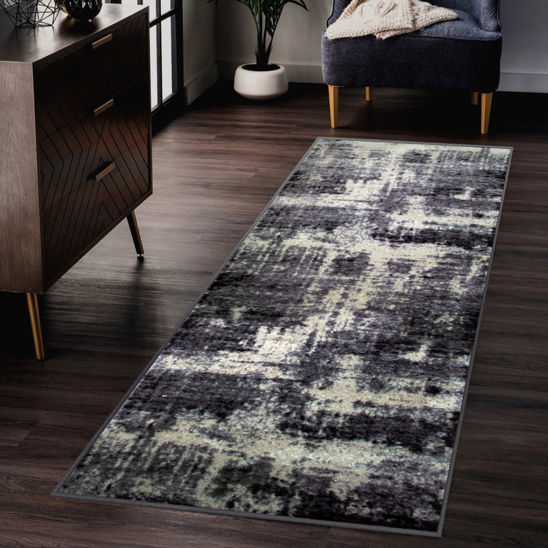 Tapis abstrait gris Jaskirit, Tapis de couloir 2 pi 2 po x 10 pi
