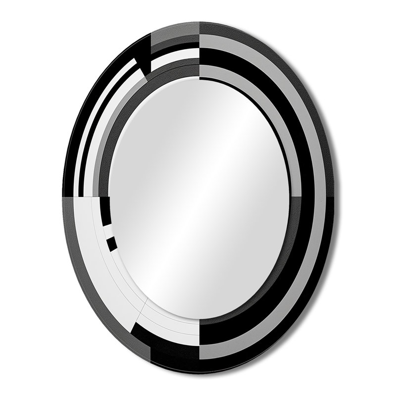 Bauhaus Black And White Circular Minimalism III - Abstract Oval Decorative Mirror On Metal, 43" x 33"