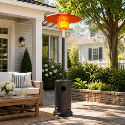 48,000 BTU Patio Heater with Propane Stainless, Wheels, Tip-Over Protection, Stainless Steel Freestanding Outdoor Heating for Residential Backyard, Deck, Balcony