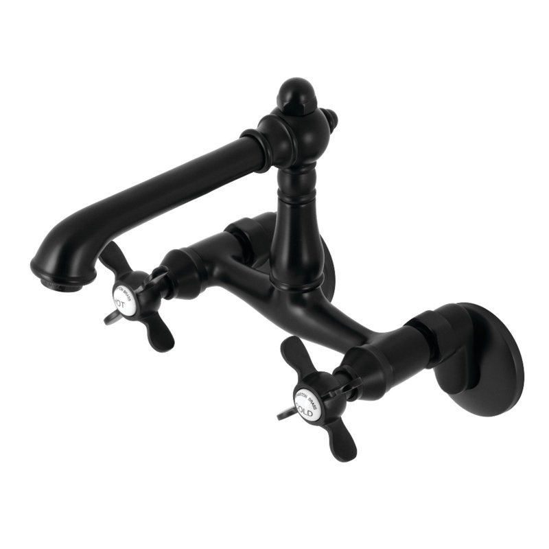 Kingston Brass Essex Double-Handle 2-Hole Wall-Mount Bridge Kitchen Faucet, Matte Black