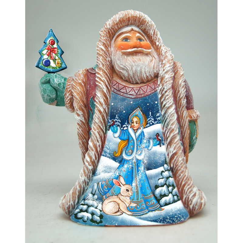 Derevo Snowmaiden Scene Santa Figurine, 6" H x 3" W x 3" D