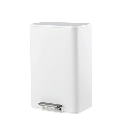 3.9 Gal White Stainless Steel Kitchen Trash Can, Soft Close Lid, Rectangular Step Bin, Fingerprint Proof