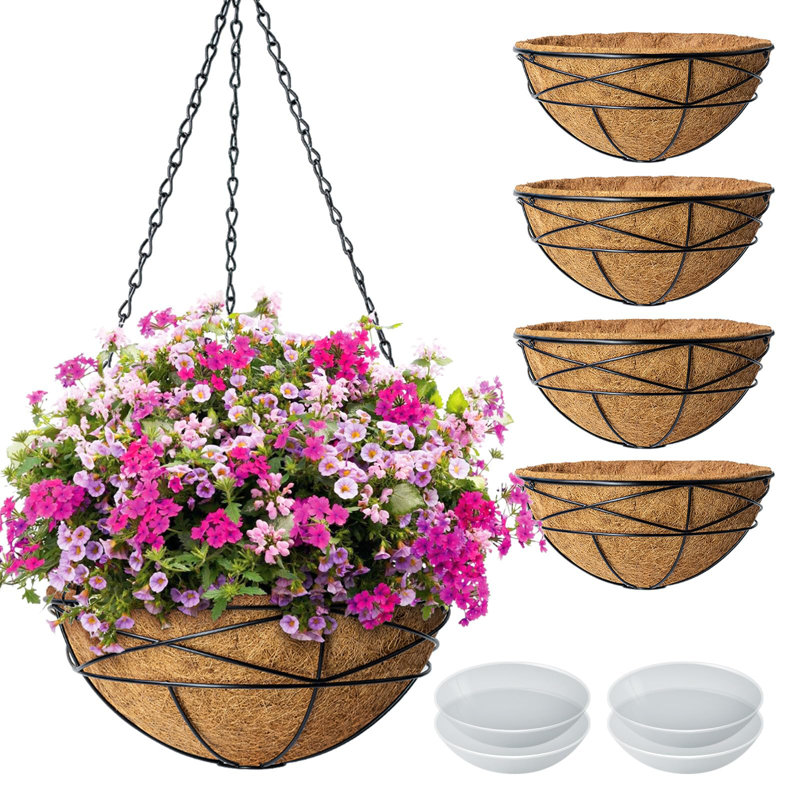 Paquet de 4 pots de fleurs suspendus de 12 pouces pour plantes d'extérieur