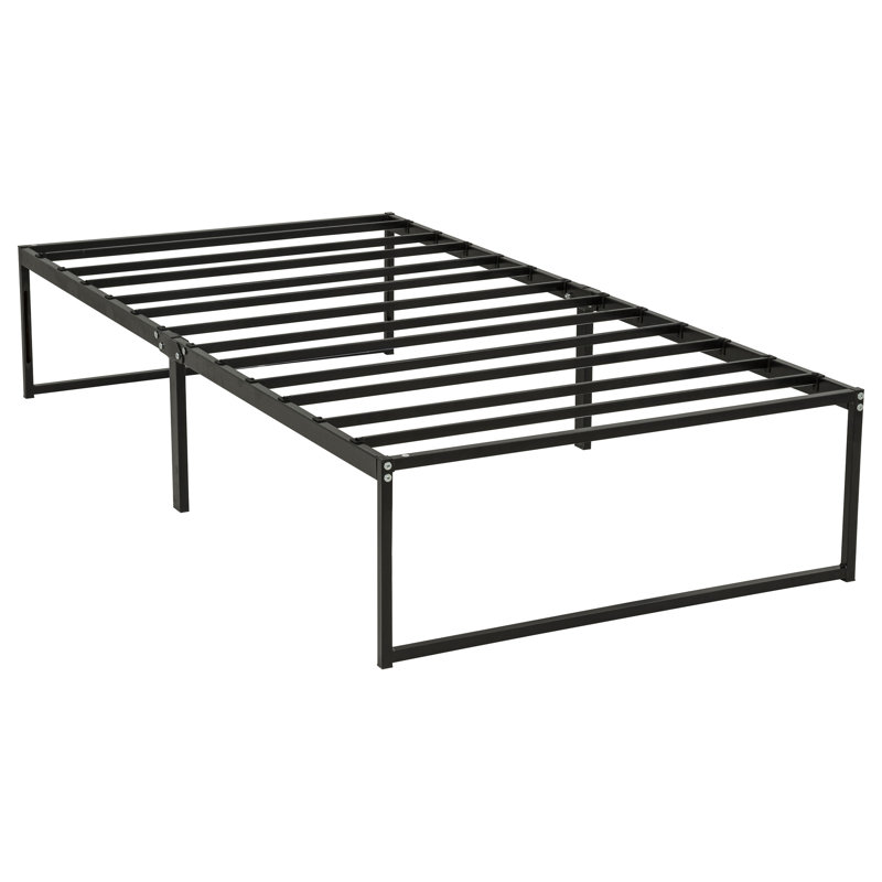 Cadre de lit plateforme double Gates en métal robuste noir, Lit simple