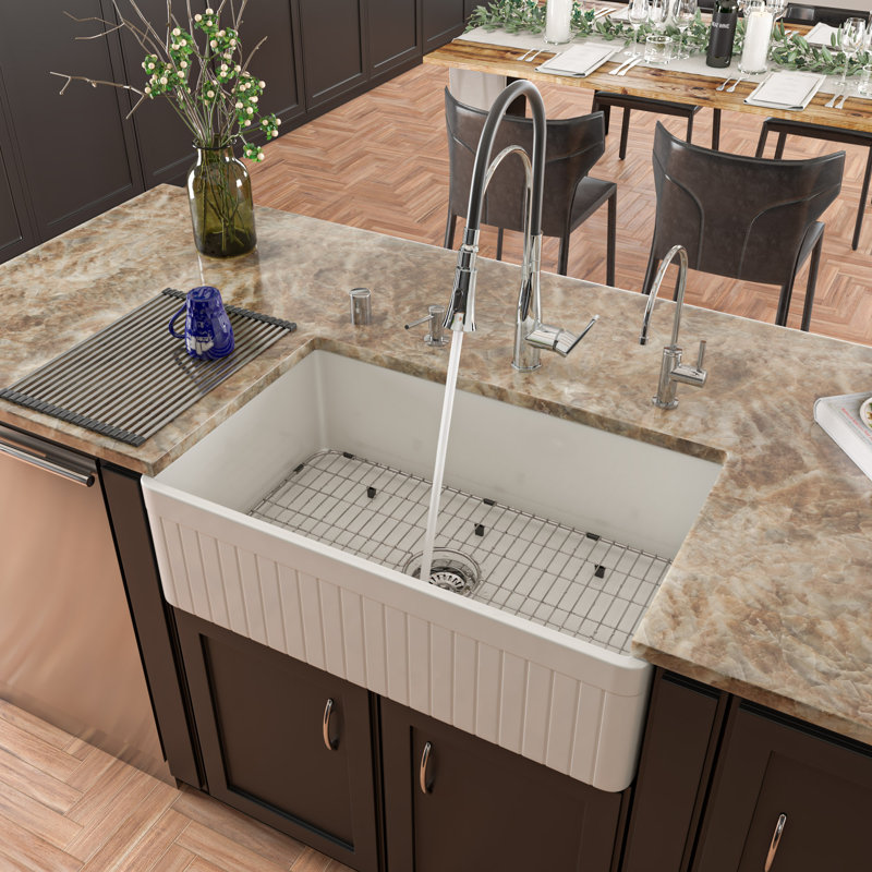 33'' L Single Bowl Fireclay Kitchen Sink, White