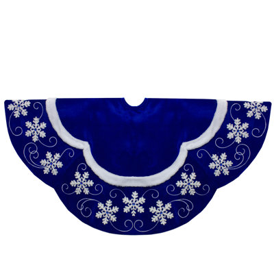 Jupe d'arbre de Noël en velours flocon de neige - 48 po - bleu royal et blanc