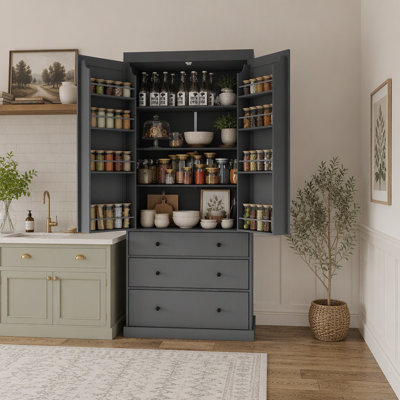  Armoire de cuisine de 77 pouces Farmhouse, grande armoire de rangement autoportante de 35 po de largeur avec 3 tablettes réglables, 8 tablettes de porte antidérapantes et 3 tiroirs coulissants, conception anti-basculement pour la salle à manger de cuisine
