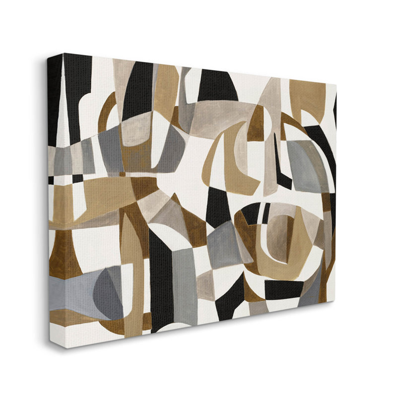 Art mural sur toile brun à formes géométriques superposées par Liz Jardine, H 36 po x l 48 po x P 1,5 po