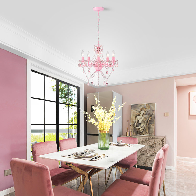Lustre 5 lumières façon bougie Cochrane, Rose