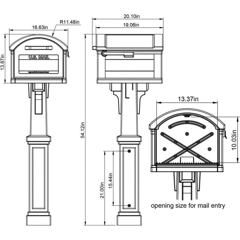 Extra Large Black Plastic Mailbox and Post Combo Kit