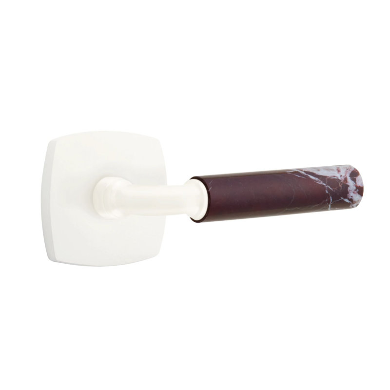 Emtek Select Dummy Leverset w/ Urban Modern Rosette & T-Bar Stem, Rosso Levanto Marble Lever, Blanc mat