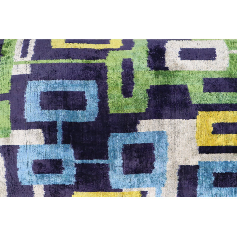 Velvet Lumbar Pillow Cover & Insert, Blue/Green/Yellow Geometric 1