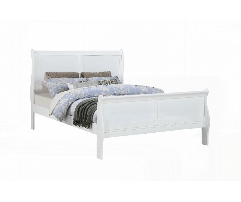 Structure de lit grand format - bois massif, blanc, sans sommier, L 90 po x l 62 1/4 po x H 47 po pour la chambre à coucher