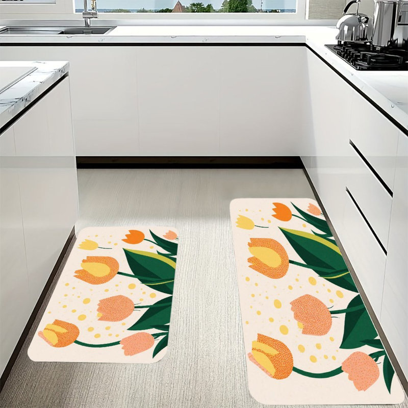 Ensemble de 2 tapis de cuisine tulipes orange