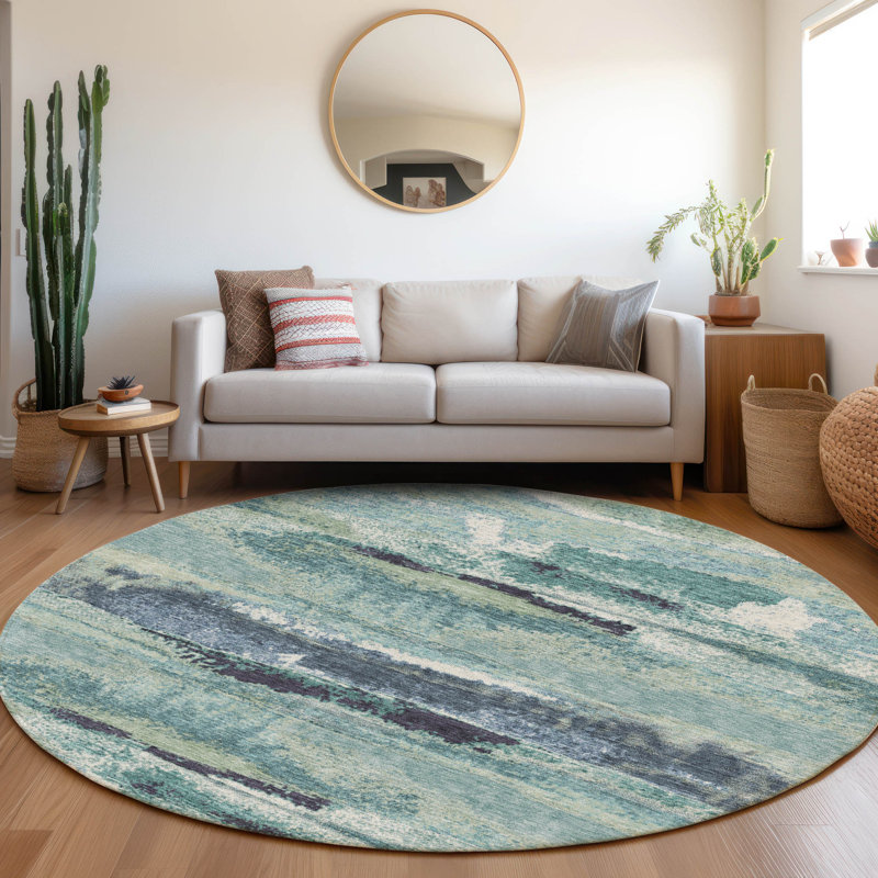 Premium Machine Washable Prisco Aloe Rug, Round 8'