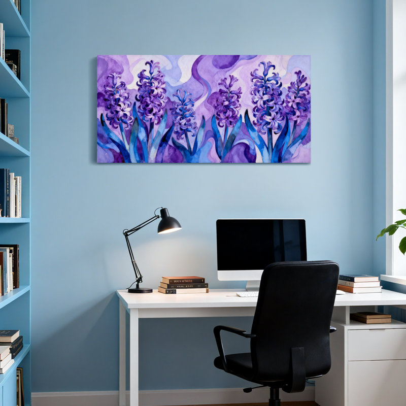 Plantes et fleurs, jacinthe mauve, aquarelle, H 20 po x l 40 po