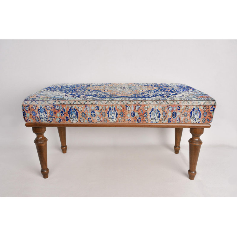 Cotton Upholstered Bench, Brown, 45cm H x 120cm W x 45cm D