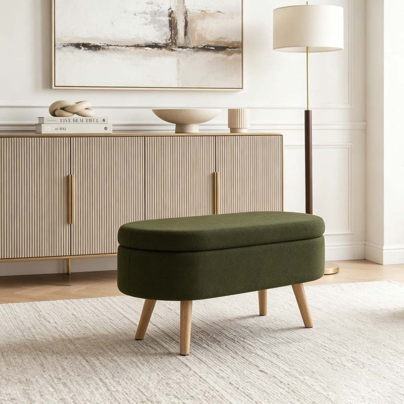 Banc de rangement avec repose-pieds ovale, Dark Green