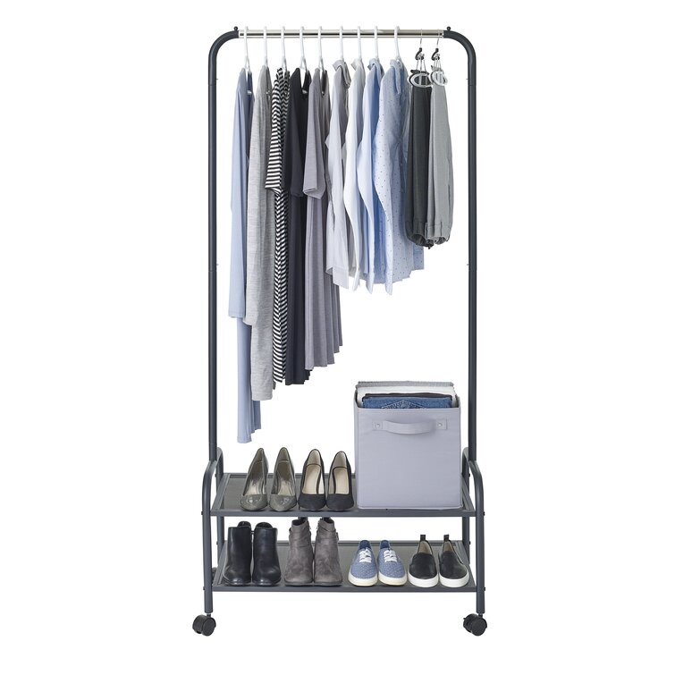 SORTWISE Freestanding Metal Hanging Storage Organizer Rack Wardrobe With Shelves, 3 Hanging Rod Adjustable Utility Closet Organizer Garment Rack