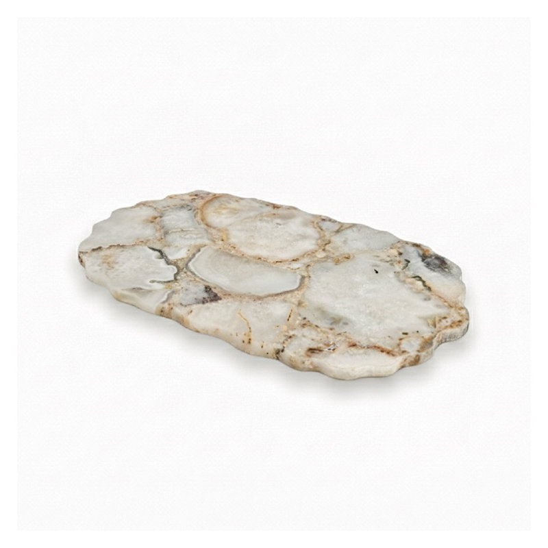 Plateau en agate blanche Amalia, H 0,5 po x l 10 po x L 15 po
