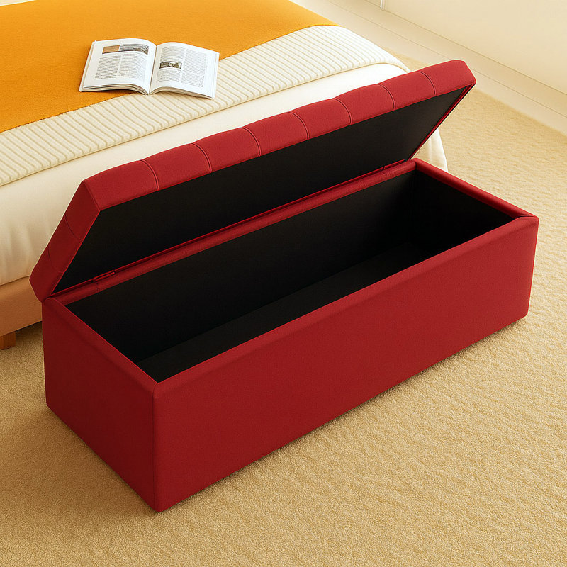 Chesterfield Ottoman Storage Box - Plush Velvet Blanket box - Shoe Bench - End of Bed Bench, Claret Red