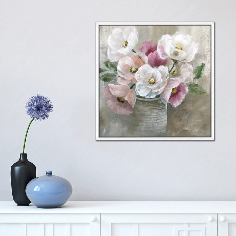 Blooming And Blushing - Painting on Canvas, White Floater Framed, 45.72 cm H x 45.72 cm W x 4.445 cm D