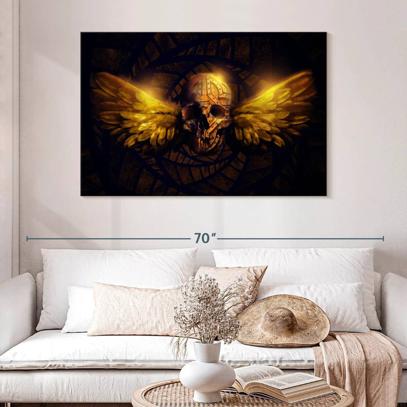 Hitzel Winged Human Skull, 32" H x 48" W