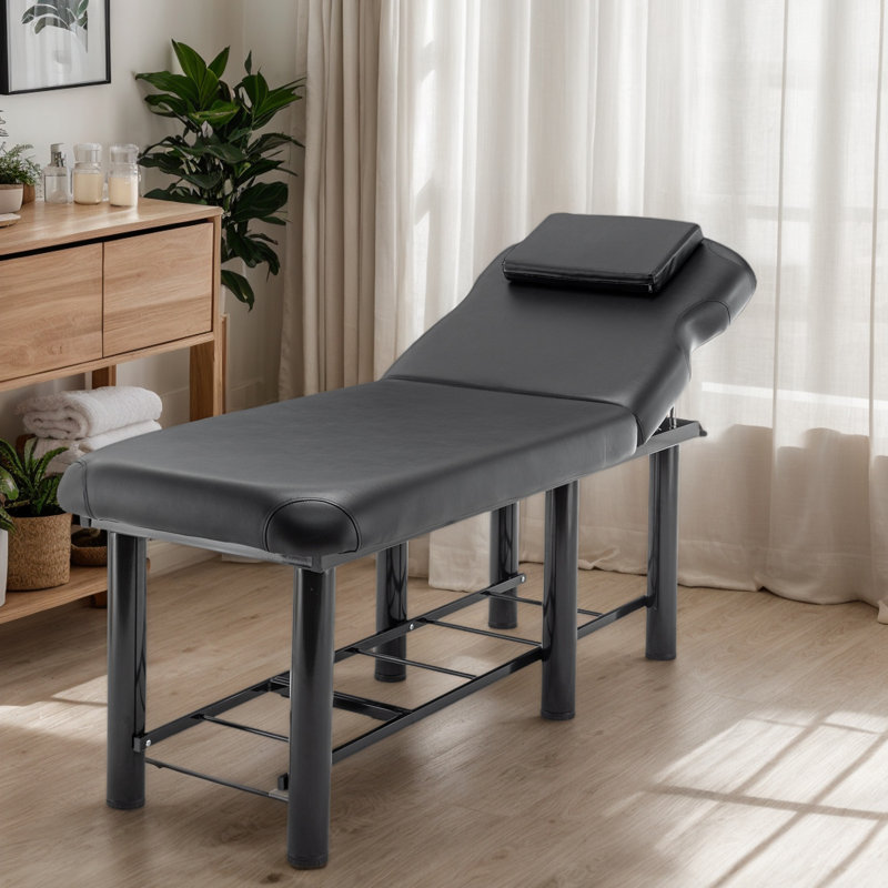 Professional Massage Table With Memory Foam Layer And Storage Shelf,Memory Foam Layer Salon Bed, Black, Black