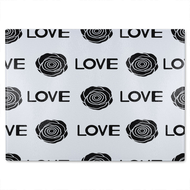 Rose & Love Print Glass Chopping Board, 28cm L x 20cm W