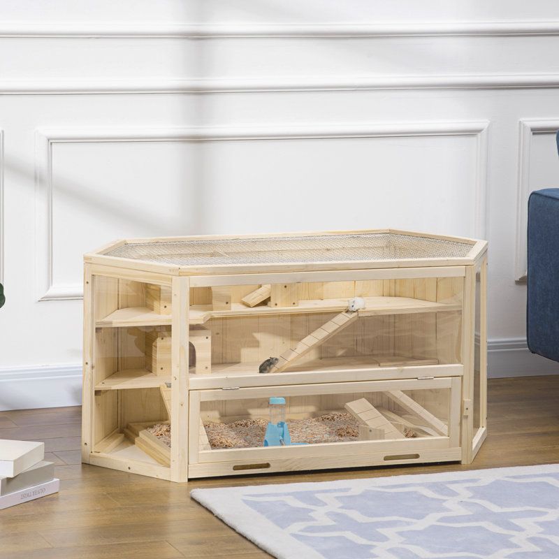 Cage à hamster en bois pour petits animaux PawHut, Naturel