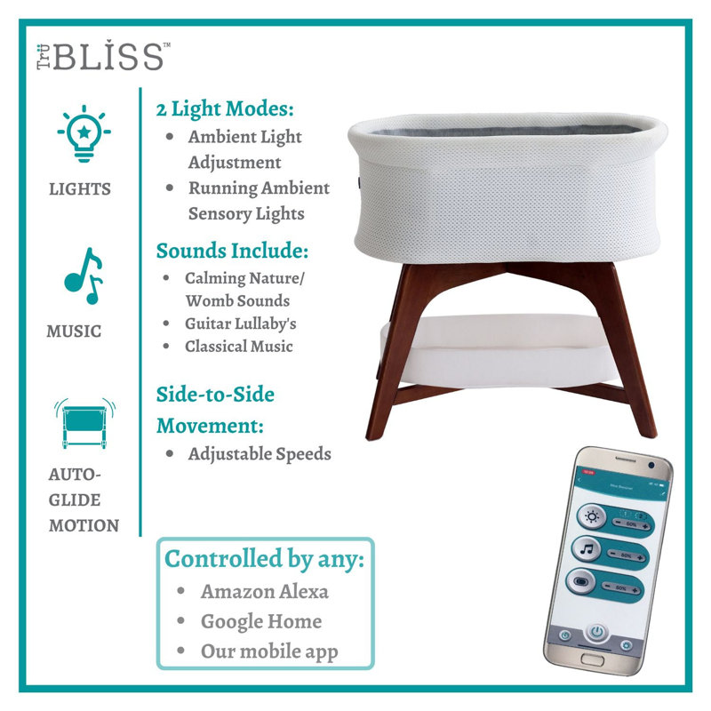 Evi Smart Bassinet, Dark Brown Wood