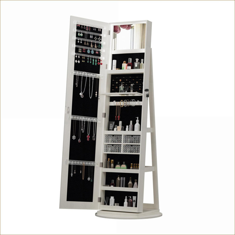 Armoire à bijoux pivotante verrouillable à 360 ° FlowLuxe, Blanc