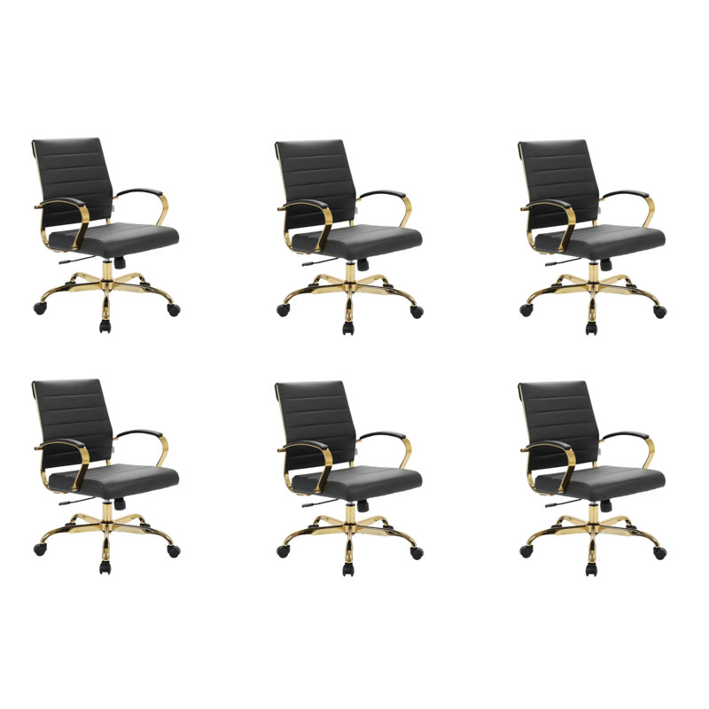 Fauteuil de bureau pivotant en cuir Naudain, Noir, Ensemble de 6