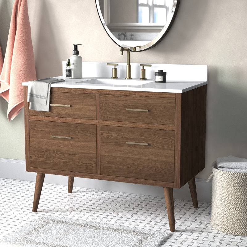 Steinfeldt 42'' Single Bathroom Vanity with Engineered Marble Top, Walnut Brown