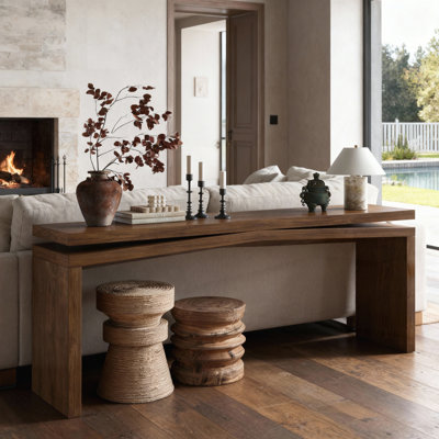 Console de 65 pouces en placage de bois massif, longue table d'entrée de style campagnard pour le salon