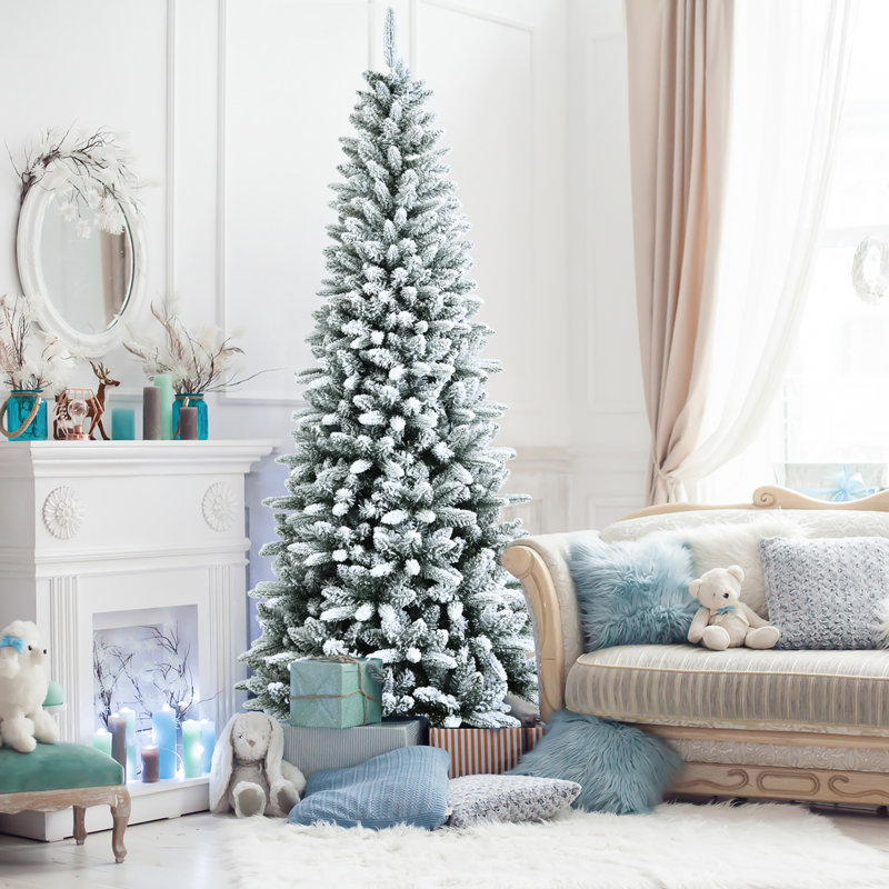Arbre de Noël artificiel blanc effilé, H 7,5 pi