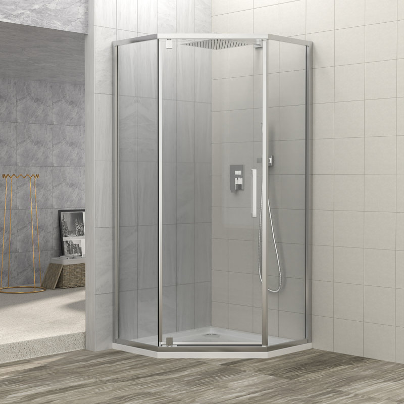 Cabine de douche à charnière demi-cadre sans cadre 341/8 "X 72", 5/16 po (8 mm), chrome