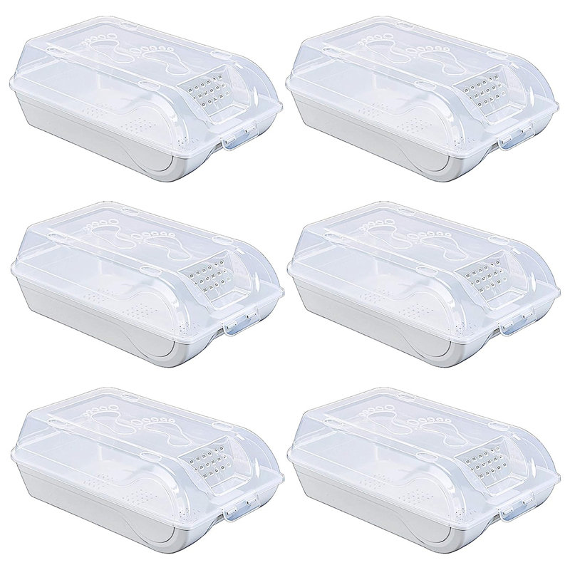 6 Pair Stackable Shoe Storage Box, Light Blue