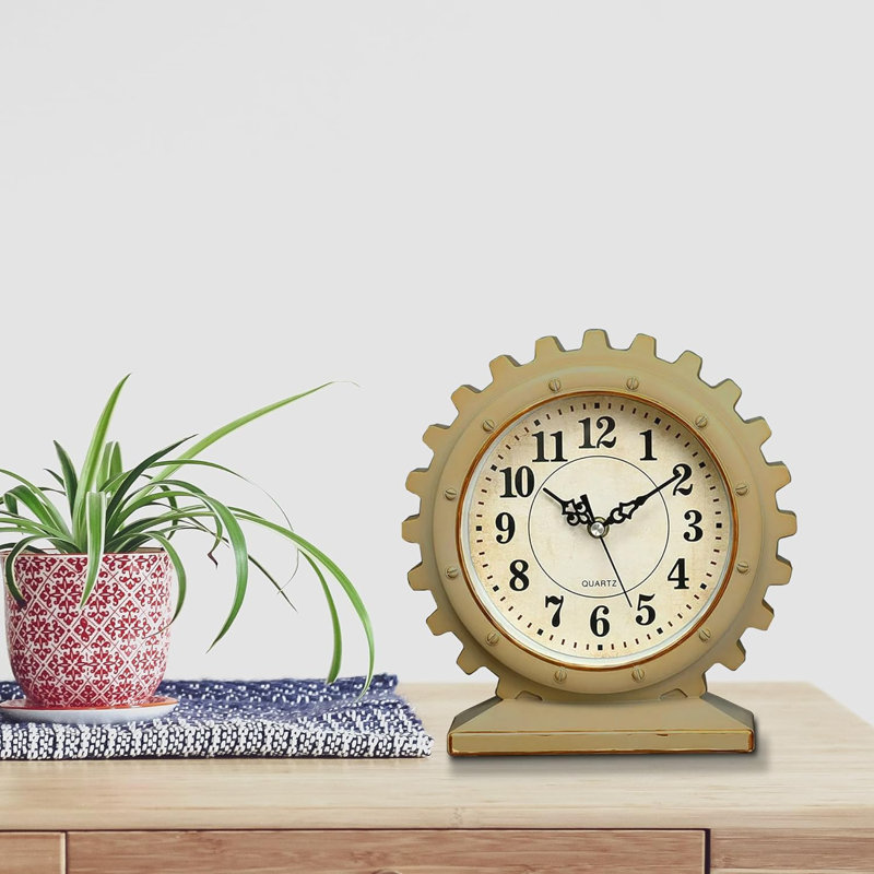 Amairani Analog Electric Tabletop Clock, Beige